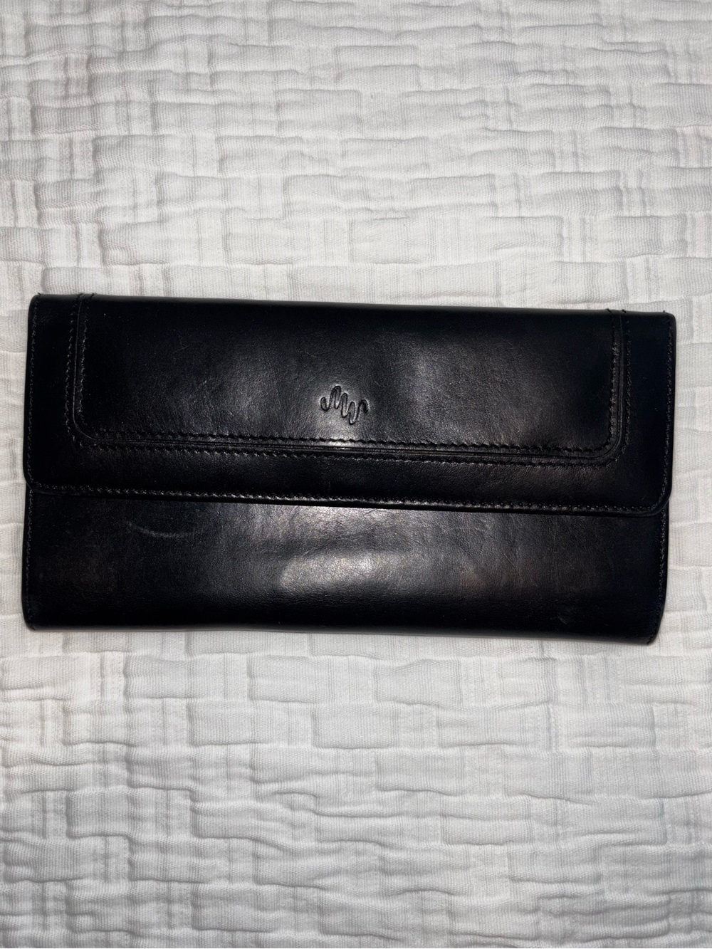 Vintage MONSAC Original Black Smooth Italian Leather Trifold Wallet Clutch